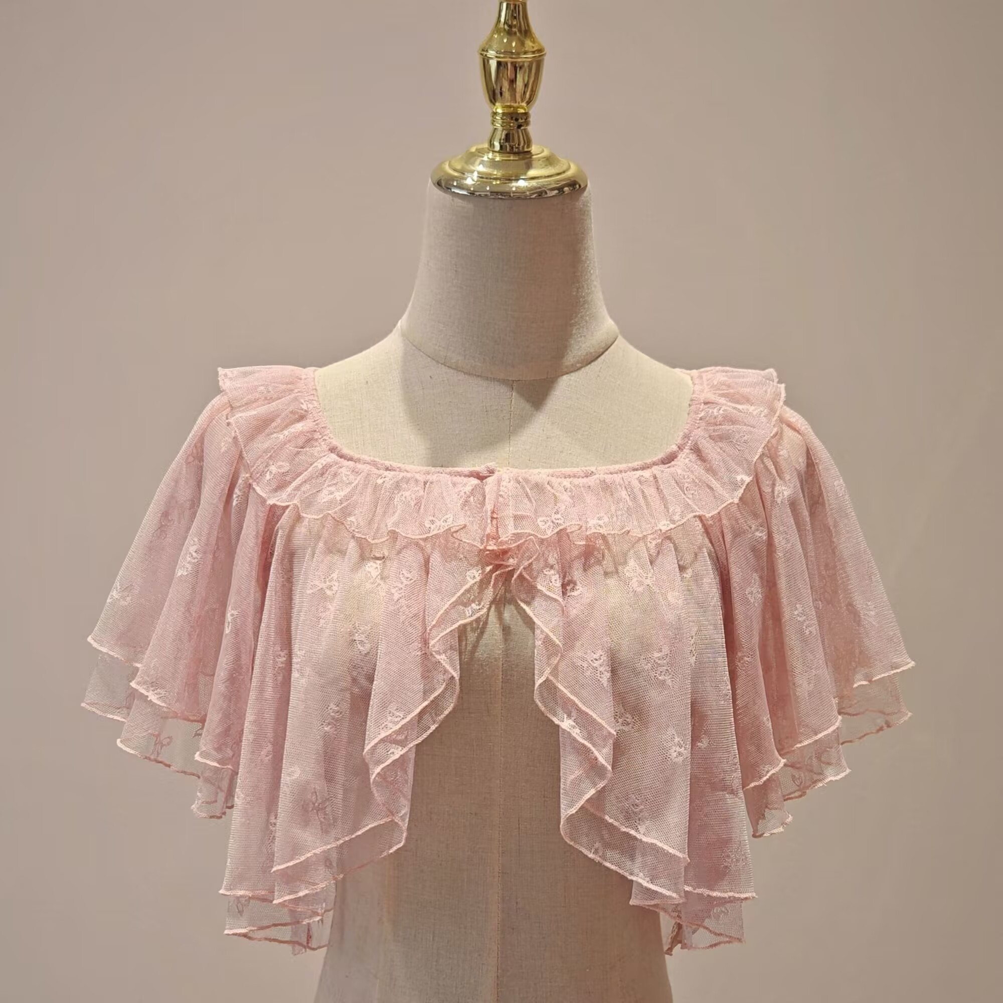 Manteau d'été Lolita court pour femmes, doux Kawaii, dentelle maille, ouvert sur le devant, Poncho gothique pour filles, Capes de princesse rétro mignonnes