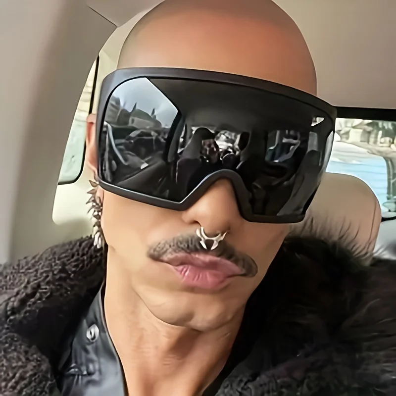 Lunettes de soleil surdimensionnées pour hommes, anti-vent, grandes, futuristes, à la mode, protection UV400, pour le cyclisme