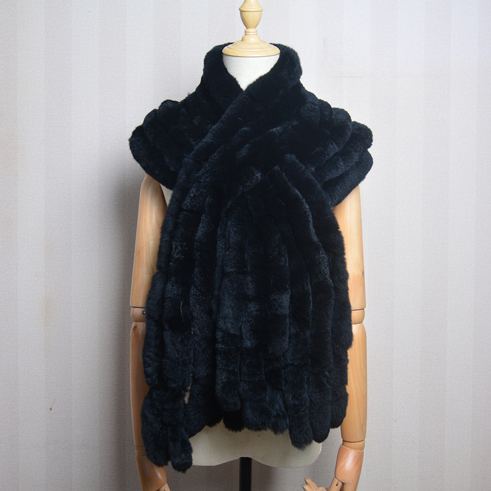 Écharpe de Luxe en Fourrure de Lapin Rex pour Femme, Châle Classique à 8 Barres Verticales, Longue, à la Mode, pour Hiver