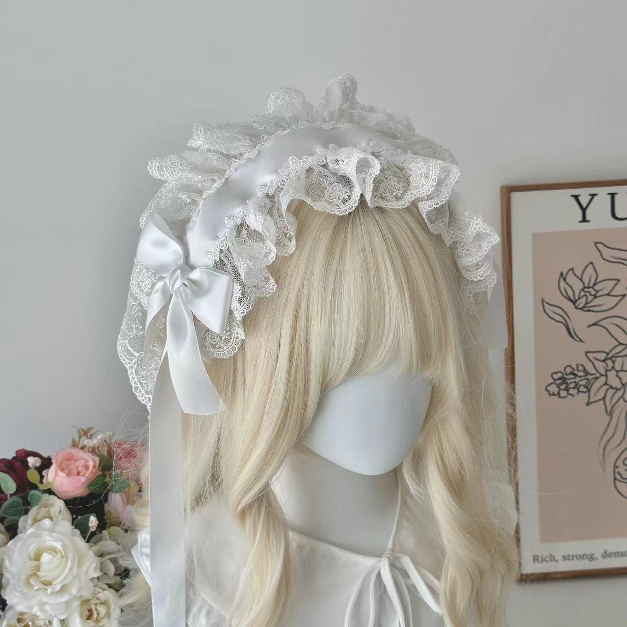 Bandeau gothique Lolita fait à la main, voile noir/blanc, accessoire Vintage élégant, nœud Lolita, Collocation de mode quotidienne, couvre-chef pour femme