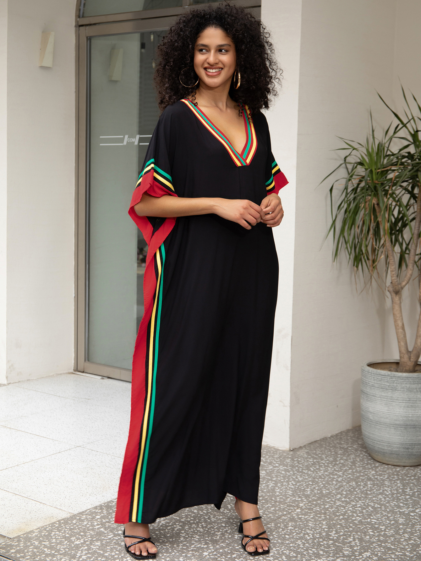 Robes Kaftan pour femmes, col en V, imprimé, paréo de plage grande taille, robe de détente