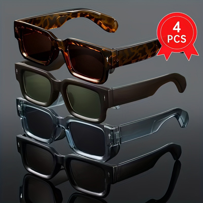 4 paires de lunettes carrées pour hommes, tendance mode décontractée, monture épaisse rétro, style fête