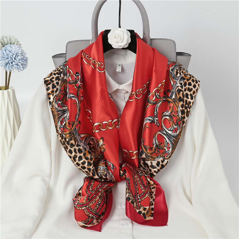 Foulard carré de luxe en Satin de soie pour femmes, châle, Hijab, ruban pour cheveux, bandeau, enveloppe de mode, Bandana, 90cm