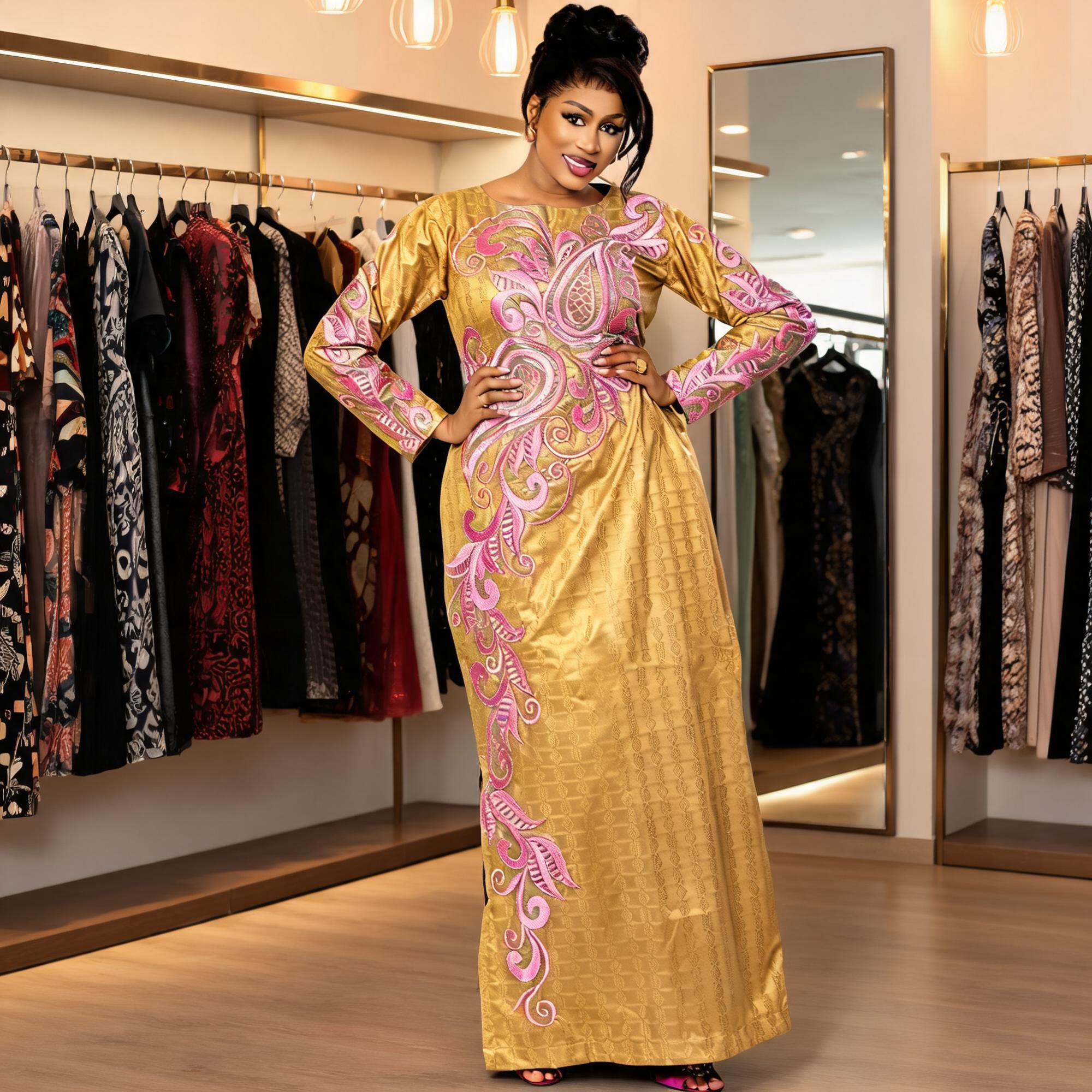 Robes africaines pour femmes, luxe, tissu boubou, broderie riche et élaborée