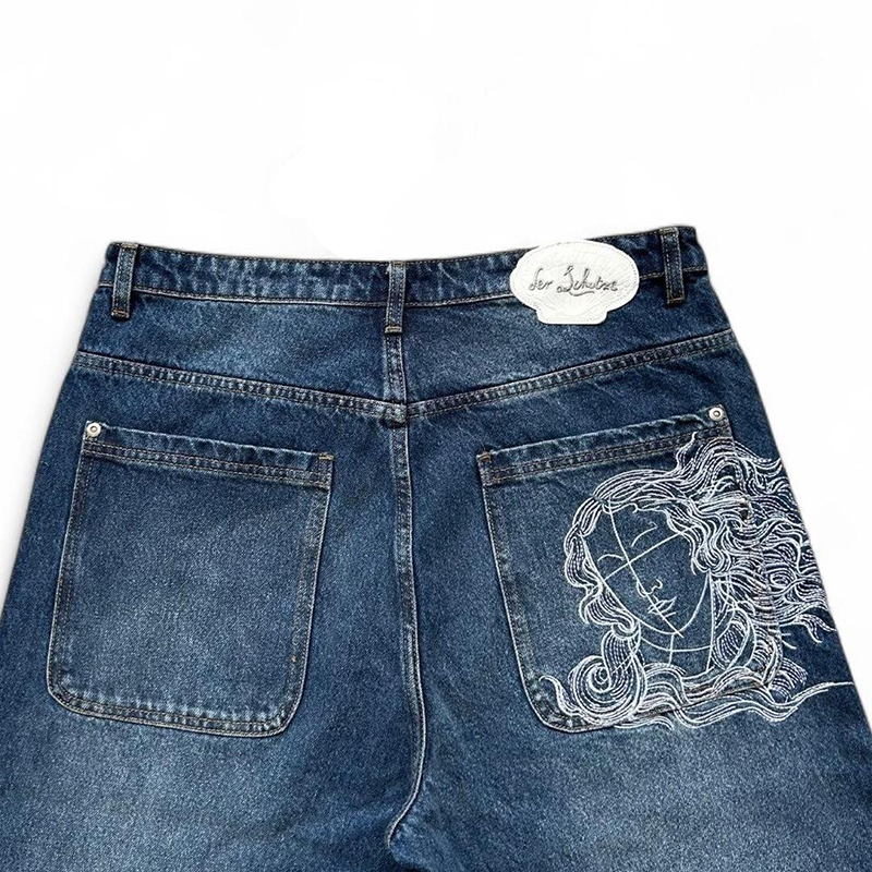 2025 nouvelles femmes jean Vintage victoire déesse tête Portrait broderie Denim pantalon Hip Hop Streetwear haute jambe droite pantalon