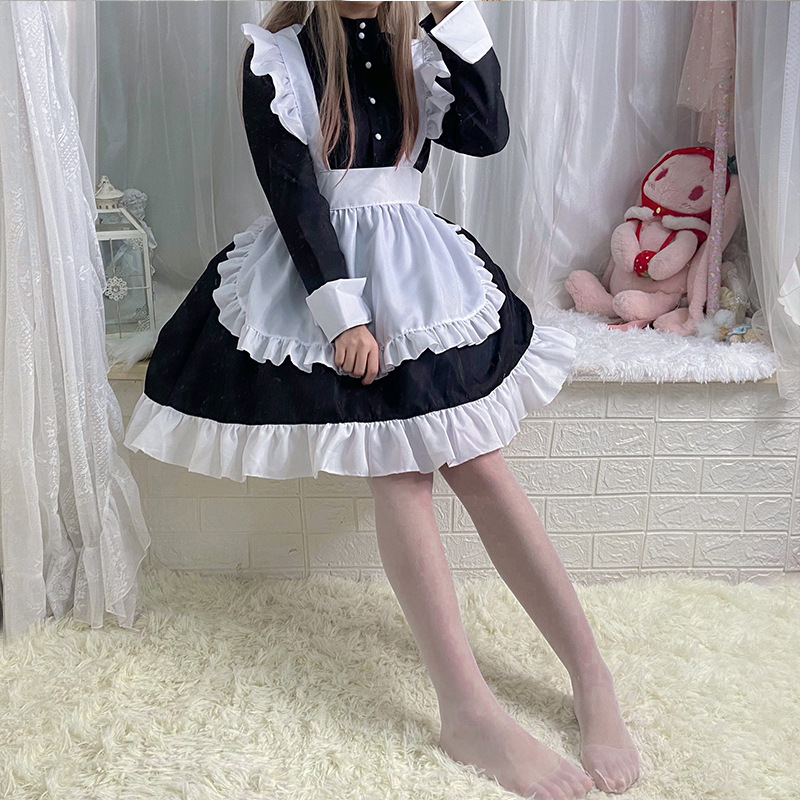 Robe de Costume de demoiselle d'honneur, longueur aux genoux, Lolita douce Halloween pour femmes, servante Ouji Kodona, tablier de femme de ménage mignon, tenue Vintage pour adultes