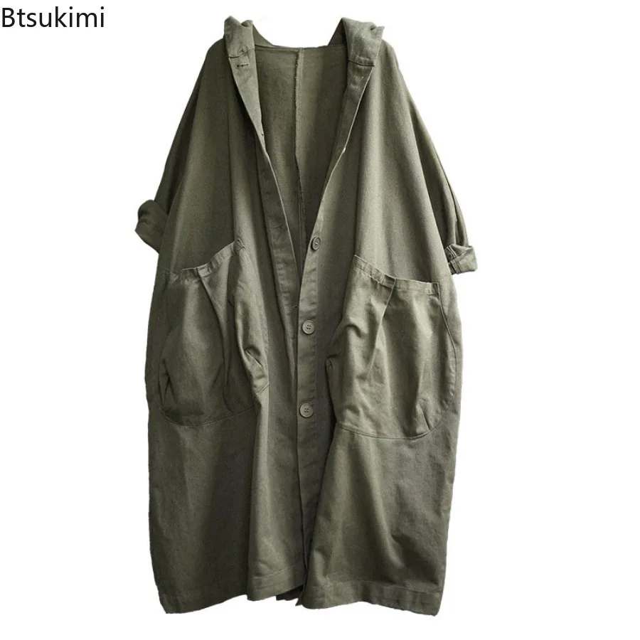 Manteau à capuche style coréen tendance 2026 pour femme, coupe ample décontractée avec grandes poches, trench-coat rétro mi-long pour femme, coupe oversize