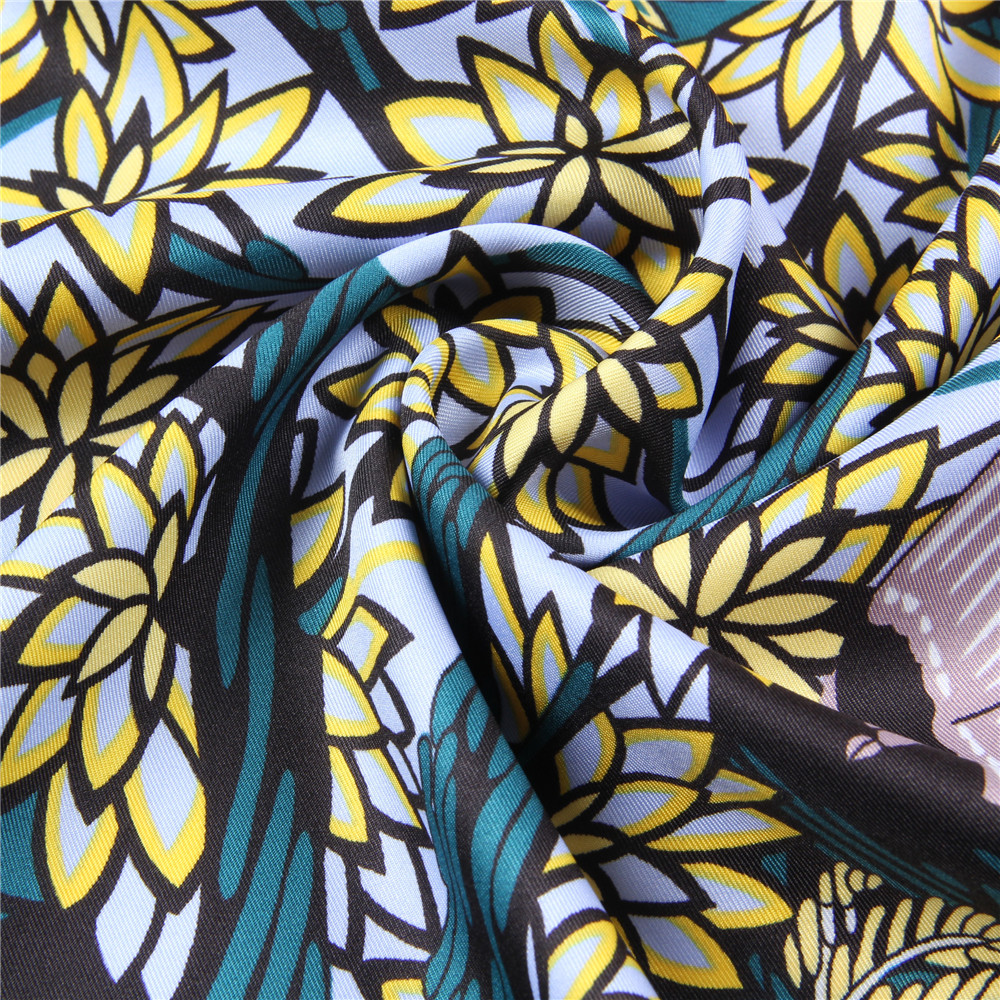 POBING foulard en soie femmes grands châles animaux imprimer carré Bandana luxe foulard musulman Hijab écharpe femme Foulards 130CM