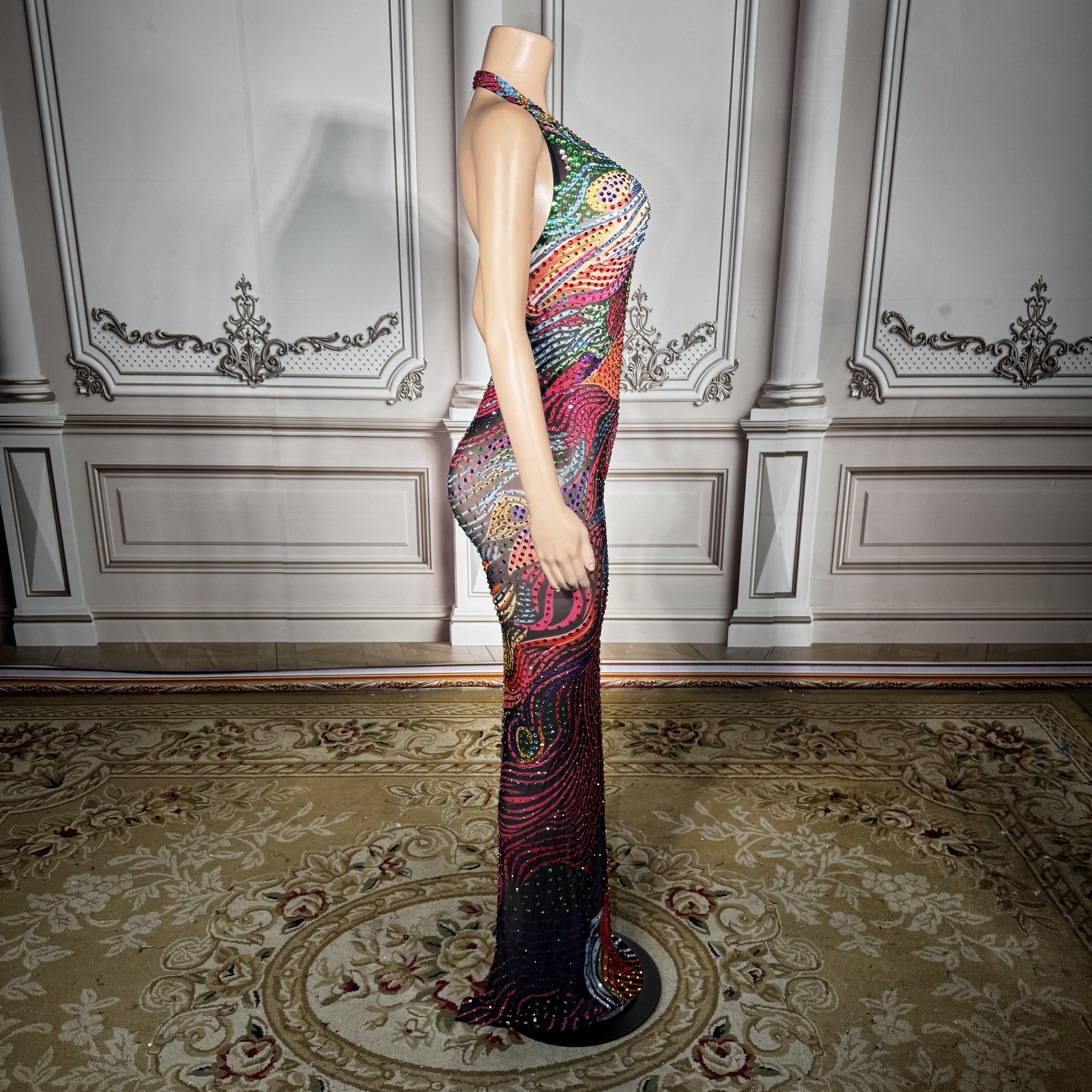 Robe longue sexy à imprimé floral, col en V profond, sans manches, dos nu, élégante pour femme