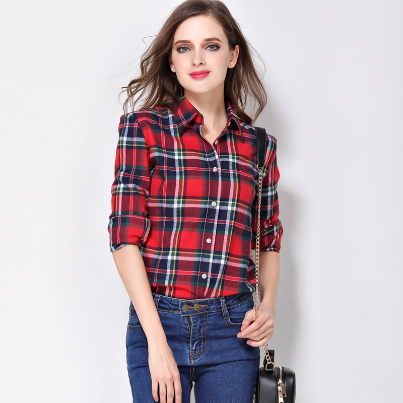 Chemise à carreaux à manches longues pour femmes, haut slim, chemisier en coton, automne et hiver, 2023, 600