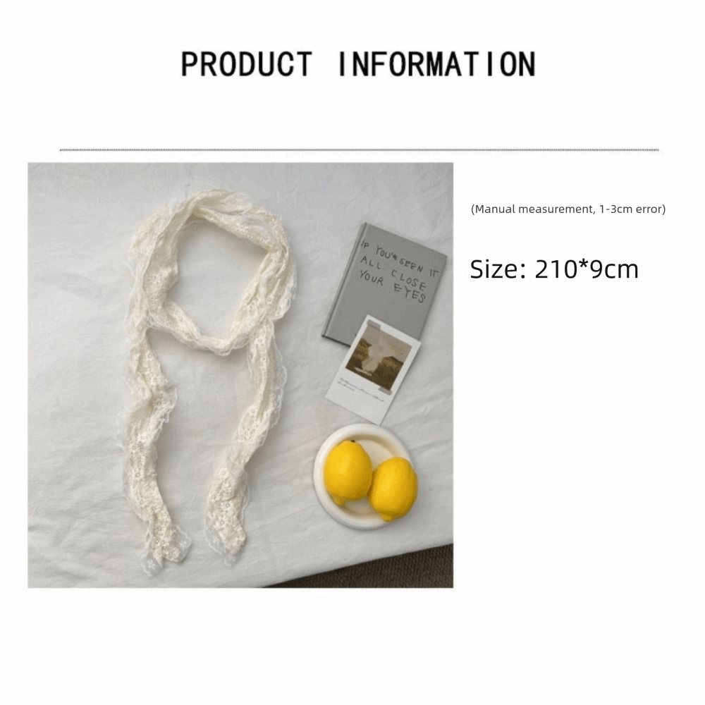 Écharpe de cou tendance en dentelle florale, bordure en dentelle, blanc beige, châle photo-prêt, long, fin, polyvalent, bandeau, accessoires photo