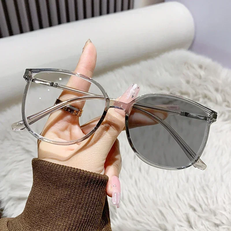 Lunettes de myopie photochromiques pour femmes, lunettes à vue courte, grand cadre, document coloré, lunettes proxy, mode diamant, haut de gamme