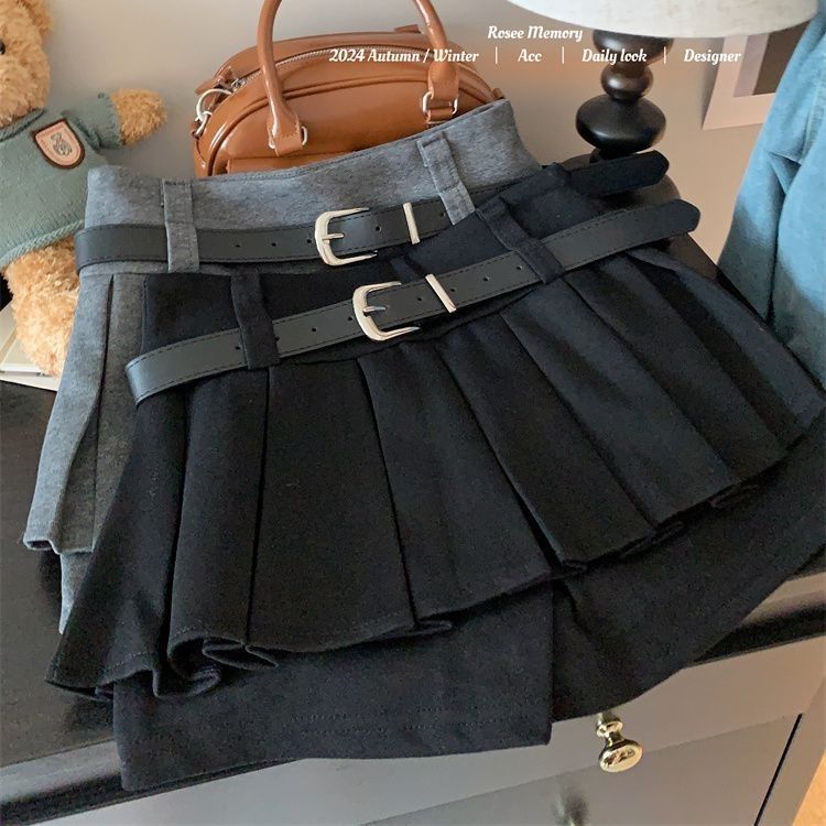 Jupe plissée tendance printemps/été taille haute polyvalente amincissante coupe trapèze courte (avec une ceinture offerte)