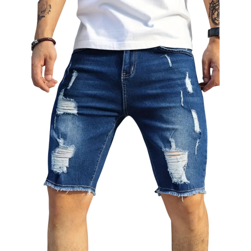 Short en Jean Déchiré pour Homme, Vêtement en Denim, Court, Slim, Droit, à la Mode, Noir, Streetwear, Été
