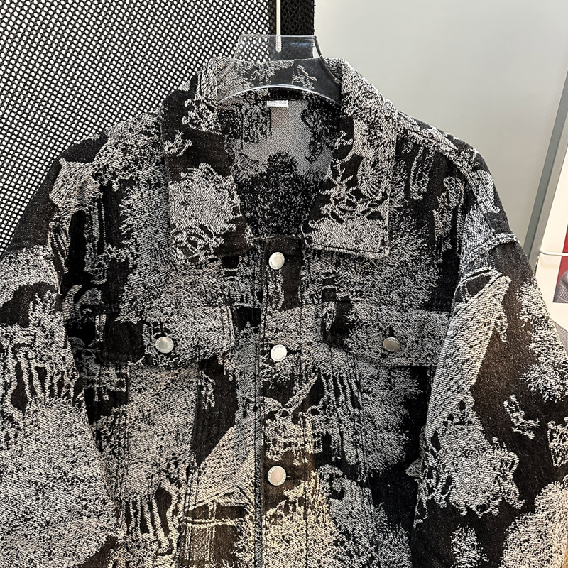 Veste en jean brodée de style punk pour hommes, veste en jean jacquard, vêtements d'automne et d'hiver, style européen, coupe décontractée