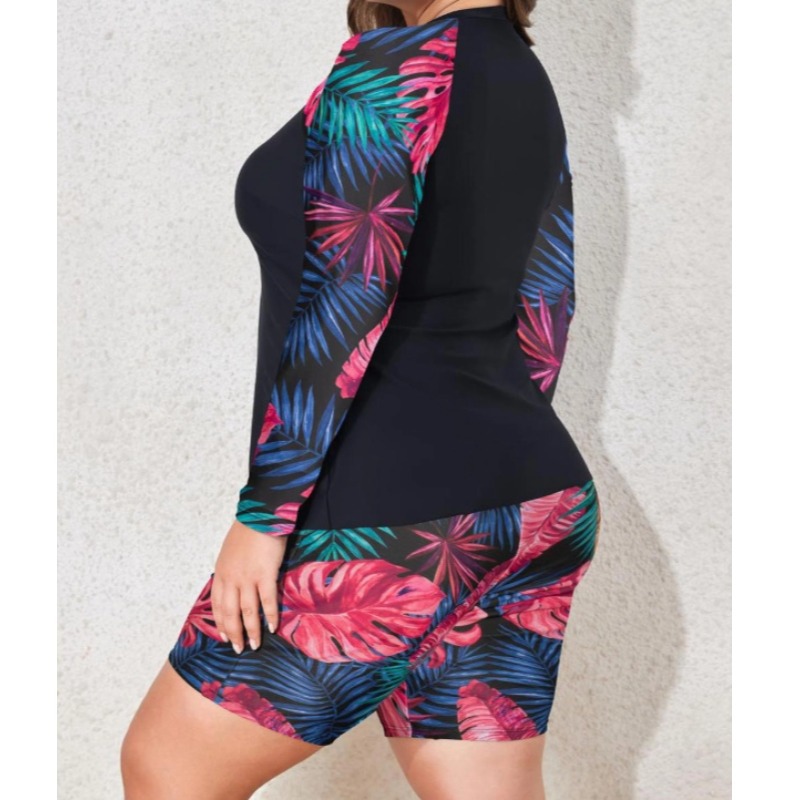 Maillot de bain deux pièces pour femme, nouveau maillot de bain imprimé haut de gamme, style sportif, coupe carrée, manches courtes, conservateur