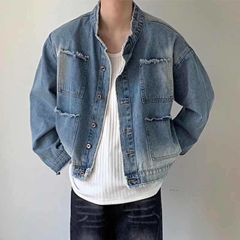 Vestes en jean délavé pour hommes, manteau en jean court décontracté, cardigan nickel é rétro, vêtements d'extérieur courts, streetwear vintage, printemps, automne, nouveau
