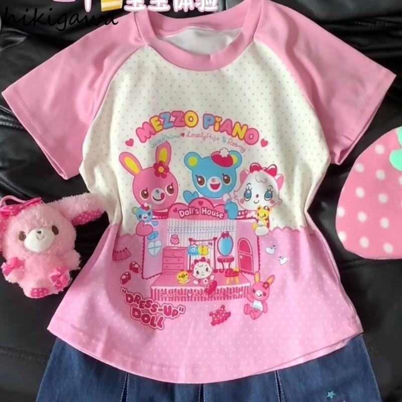 Vêtements pour femmes, t-shirts mignons à manches courtes, col rond, camisetas, t-shirts à motifs de dessins animés, tops Y2k, t-shirts décontractés d'été, t-shirts japonais