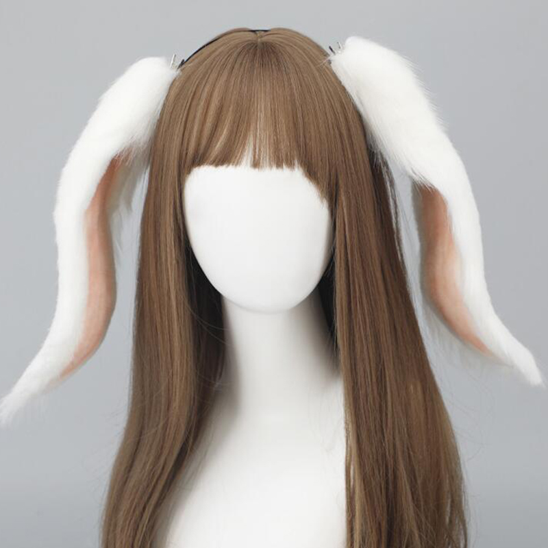 Mignon lapin queue lapin en peluche oreilles tombantes bandeau femmes Cosplay cheveux cerceau dessin animé fourrure fausse fourrure bandeaux Lolita cheveux accessoires