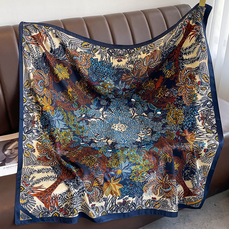 Foulard Carré en Coton Sergé pour Femme, Châle de Tête, Imprimé de Luxe, Hijab, Bandana, Pashmina, 90x90cm
