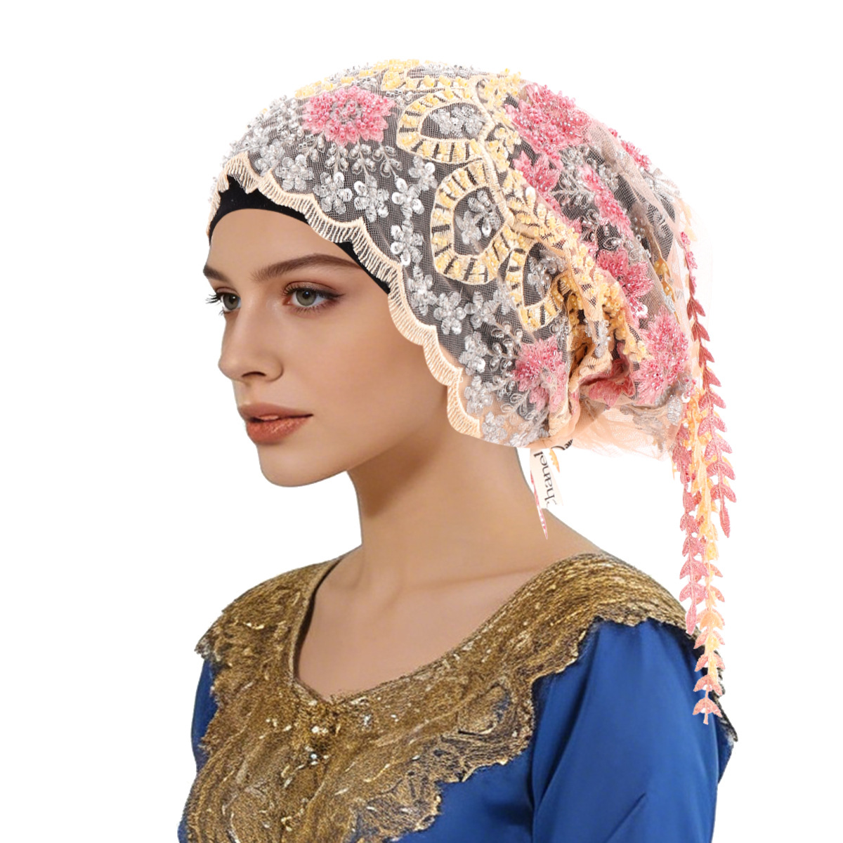 Nouveau ethnique gland foulard perlé broderie Turban luxe gland Bonnet femmes musulman Hijab dentelle fête de mariage chapeaux bonnets