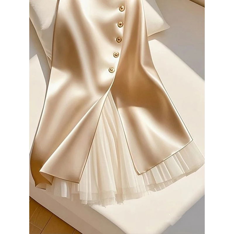 Jupes longues élégantes en Satin pour femmes, jupe Maxi en maille épissée, simple boutonnage, fente, nouvelle jupe pour les déplacements, 2025