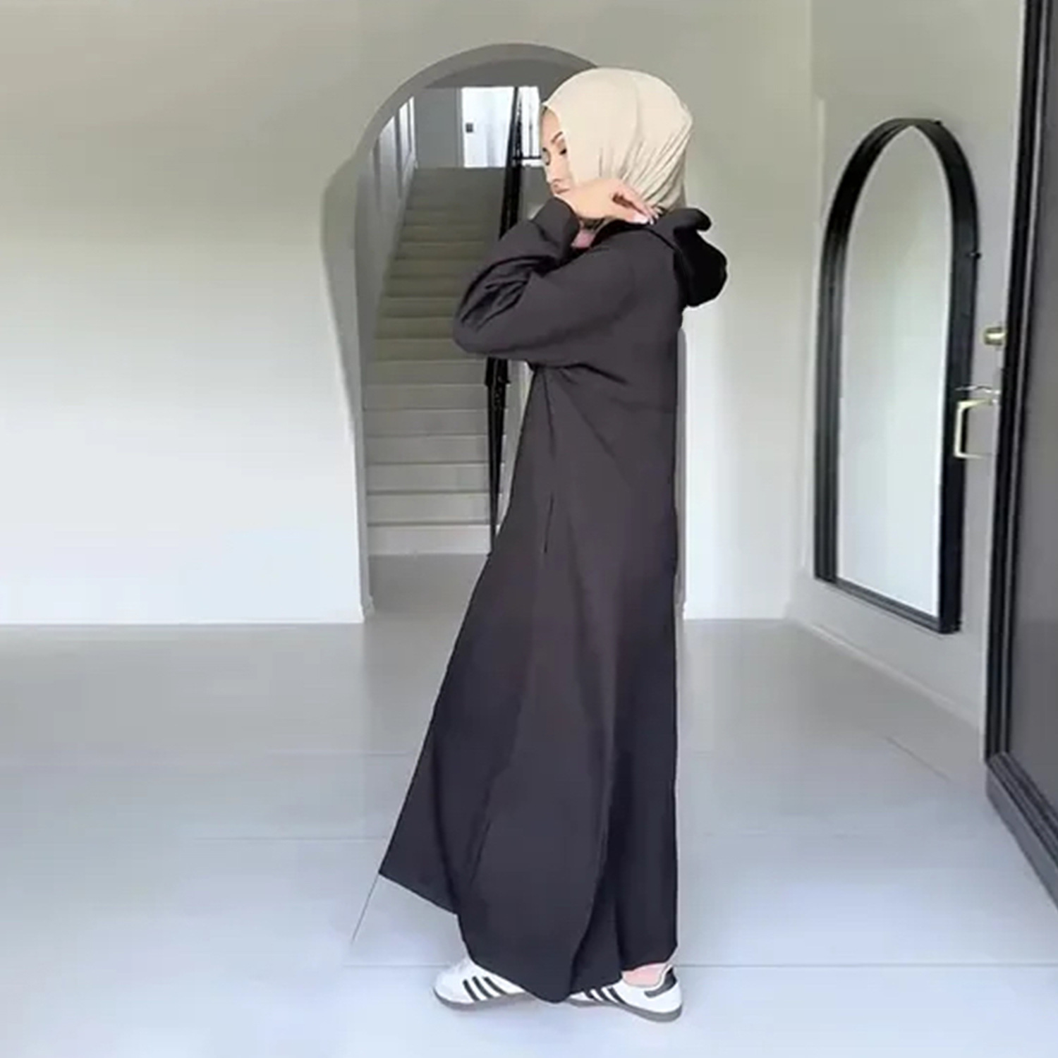 Eid femmes à capuche Abaya Robe fermeture éclair solide Cardigan Jalabiya Ramadan robes Largos décontracté longue Robe maroc dubaï caftan