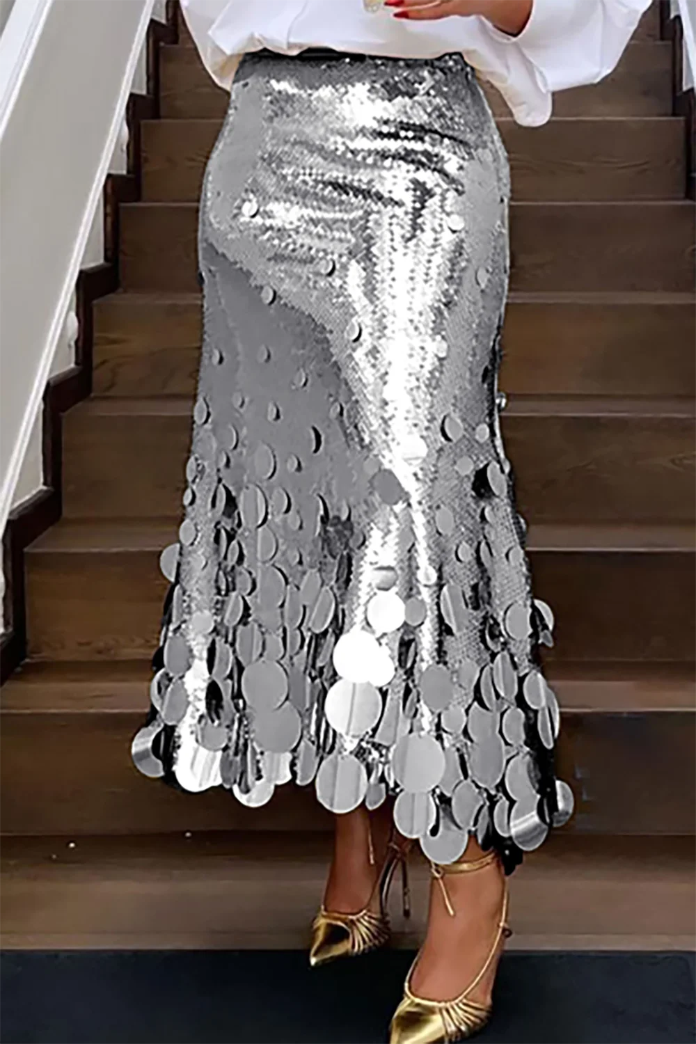 Jupes formelles grande taille pour femmes, élégantes, longues paillettes dorées, soirée, Club, taille haute, jupes de Cocktail décontractées