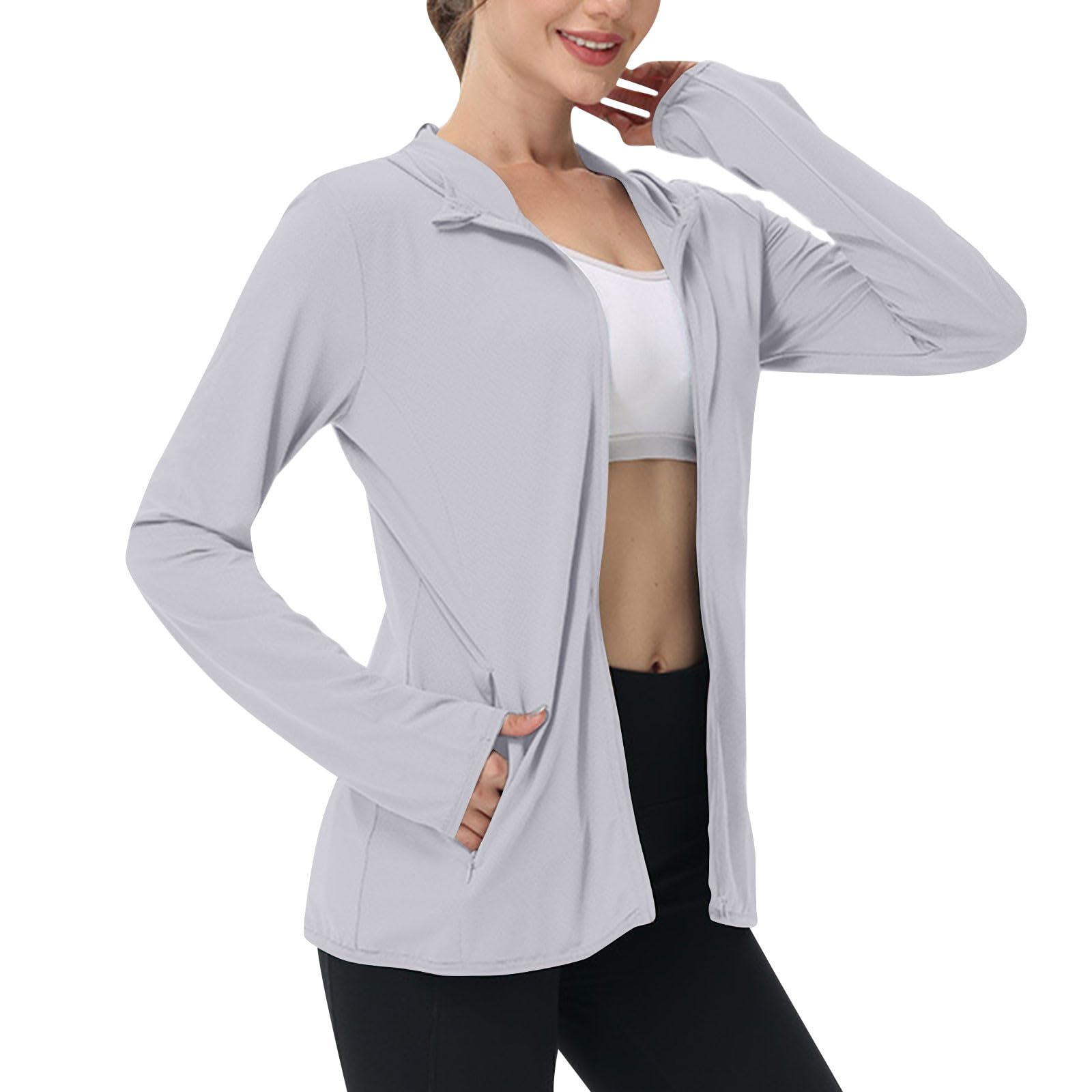 Sweat-shirt d'été pour femmes, avec fermeture éclair, léger, pour la randonnée, vestes de sport, chemises à manches longues, protection solaire, куртка женская демисезон