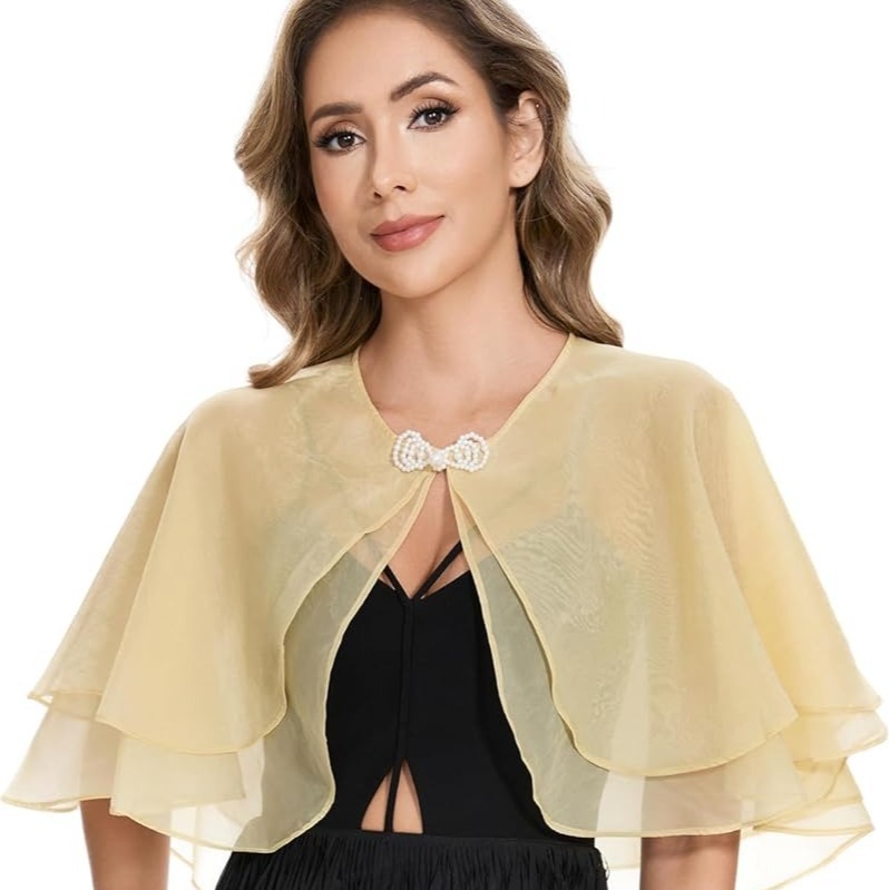 Élégant châle boléro en mousseline transparente pour femme, protection solaire, écharpe en soie fine, couverture de soirée pour mariage, fête, robe de bal