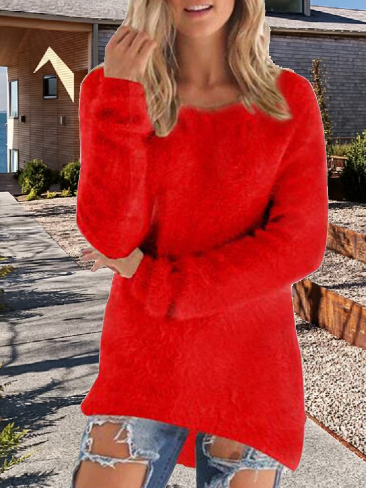 Chandails pour femmes confortable à manches longues col rond décontracté couleur unie Vintage tricoté femme élégant hiver pull chaud chandails