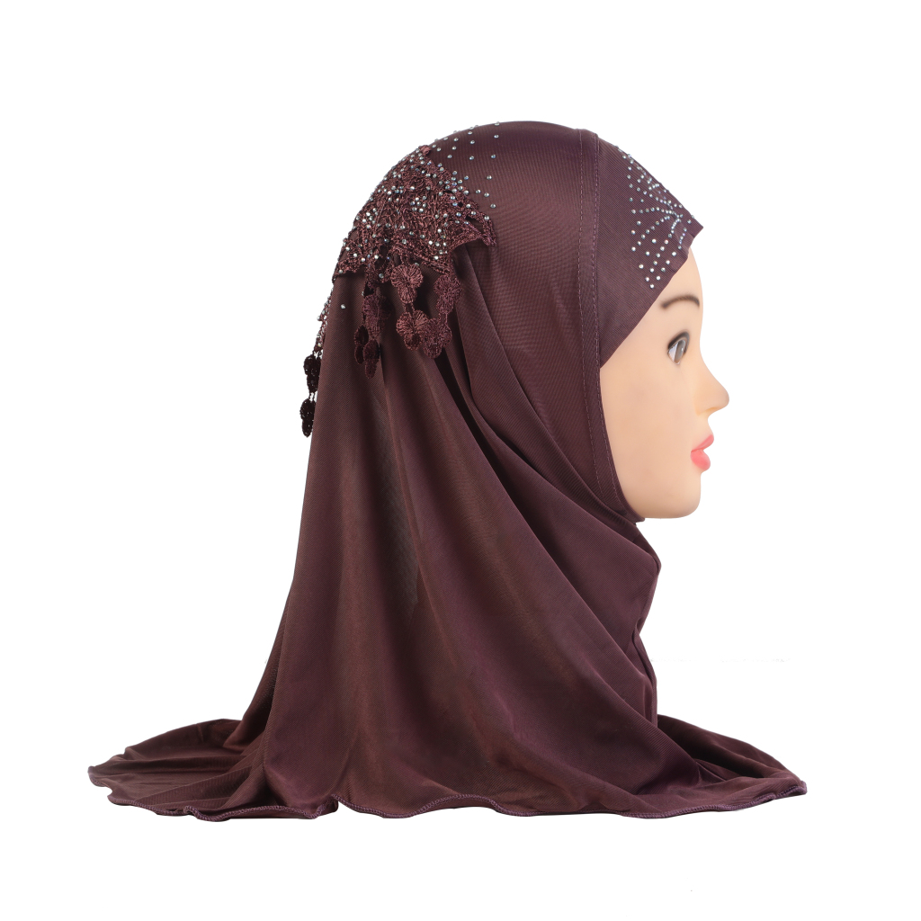 H045a détail musulman 2-5 ans petites filles couverture complète Hijab solide sous-écharpe chapeaux islamiquesTurban casquettes bandeau Bonnet écharpe châle