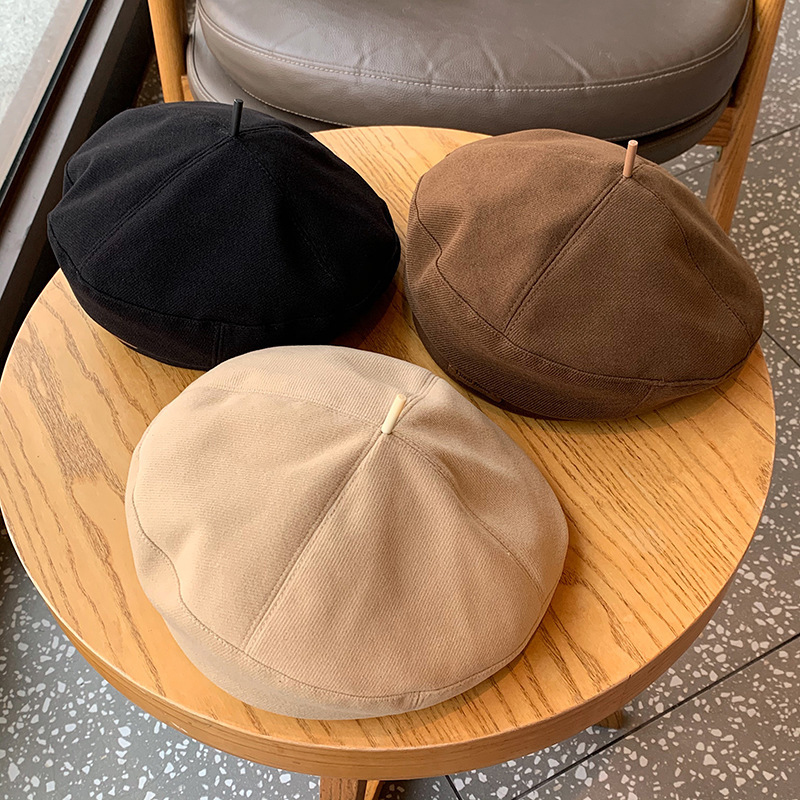 Béret d'automne pour femmes, casquette de peintre d'artiste marron Vintage pour dames et filles, chapeaux octogonaux chauds de couleur unie