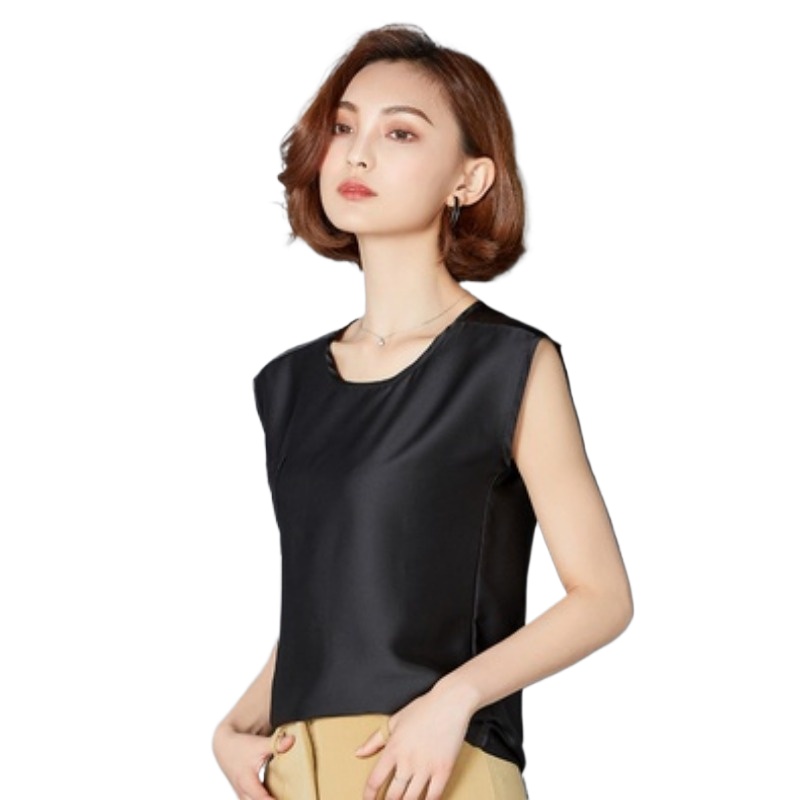 Gilet en soie sexy pour femmes, haut sans manches, chemisier d'été de couleur unie, grande taille