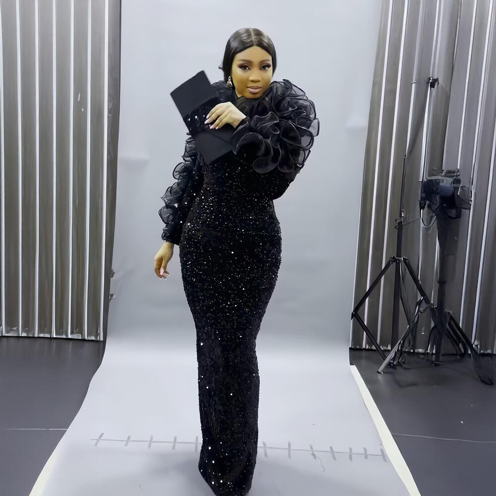 Robes Africaines Élégantes pour Femmes, Tissu Spandex à Paillettes de Luxe, Robe de Soirée de Haute Qualité, Style à la Mode 2025