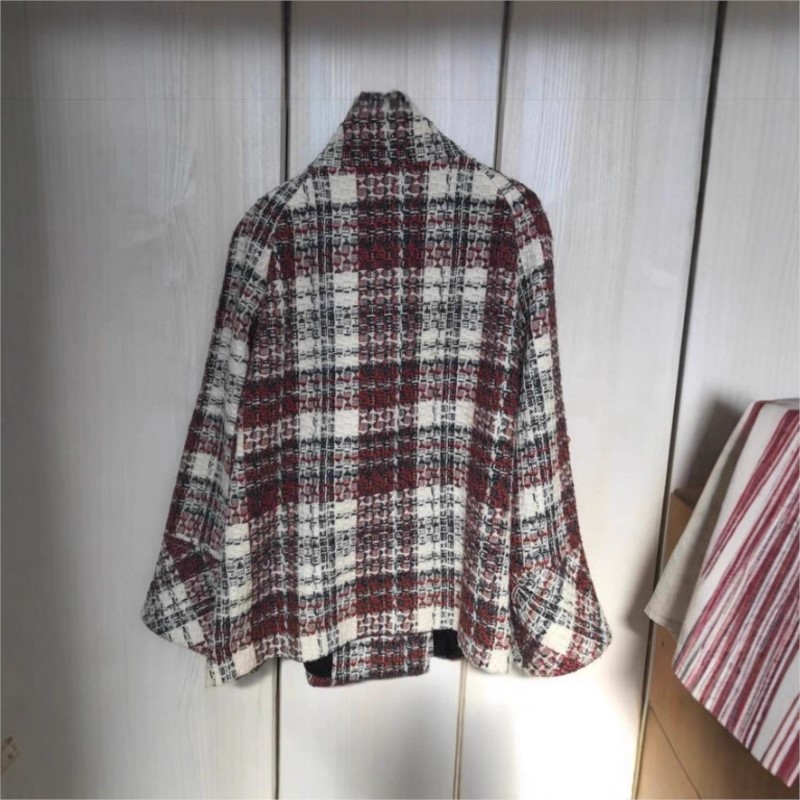 Femme manteaux d'hiver élégant chaud Plaid col montant poche manteau mode manteaux amples polyvalent décontracté femme veste nouveaux vêtements d'extérieur