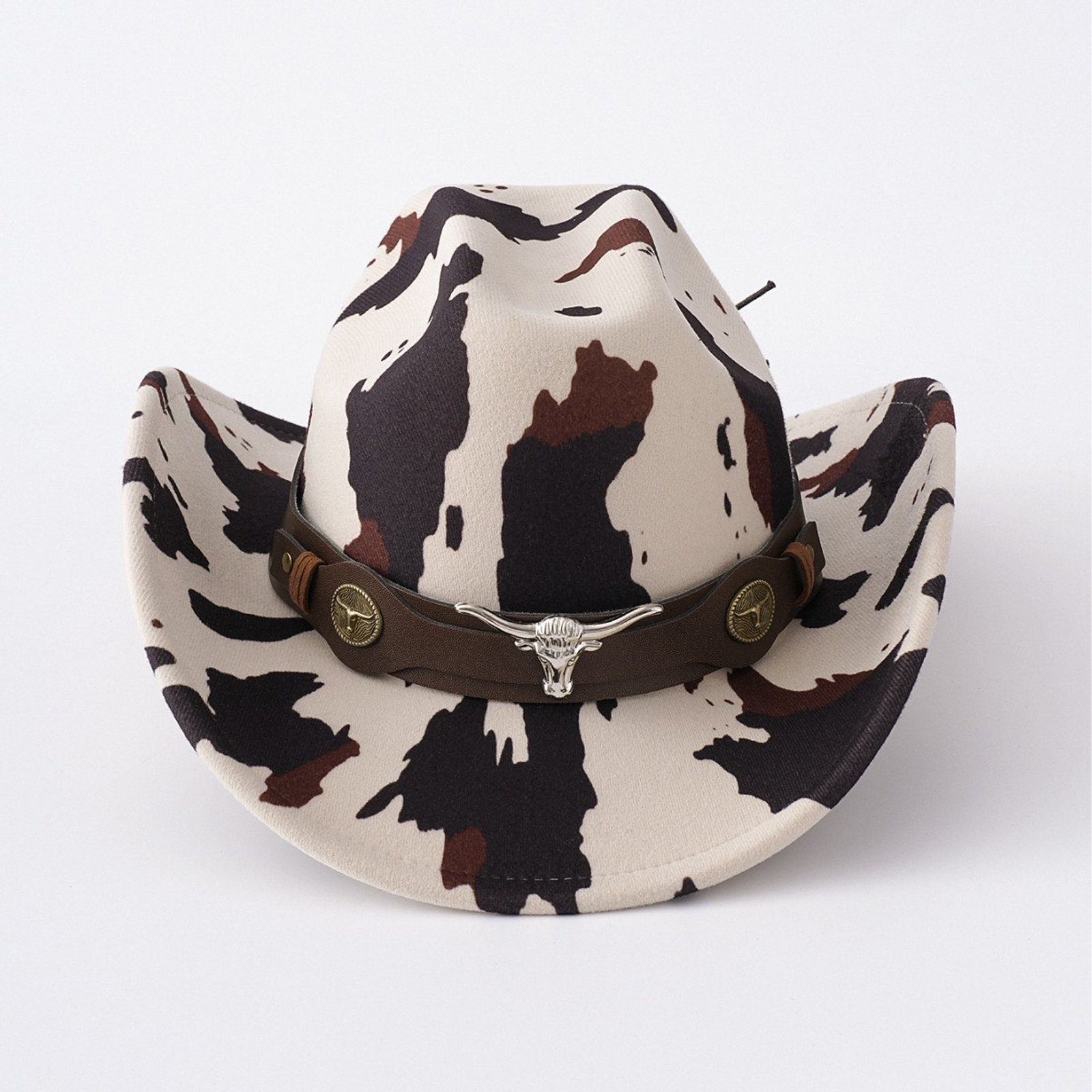 Casquettes occidentales imprimées de vache de Style ethnique avec ceinture, chapeau de Cowgirl à large bord tendance pour femmes et hommes, chapeau de soleil de Protection UV en plein air pour fête