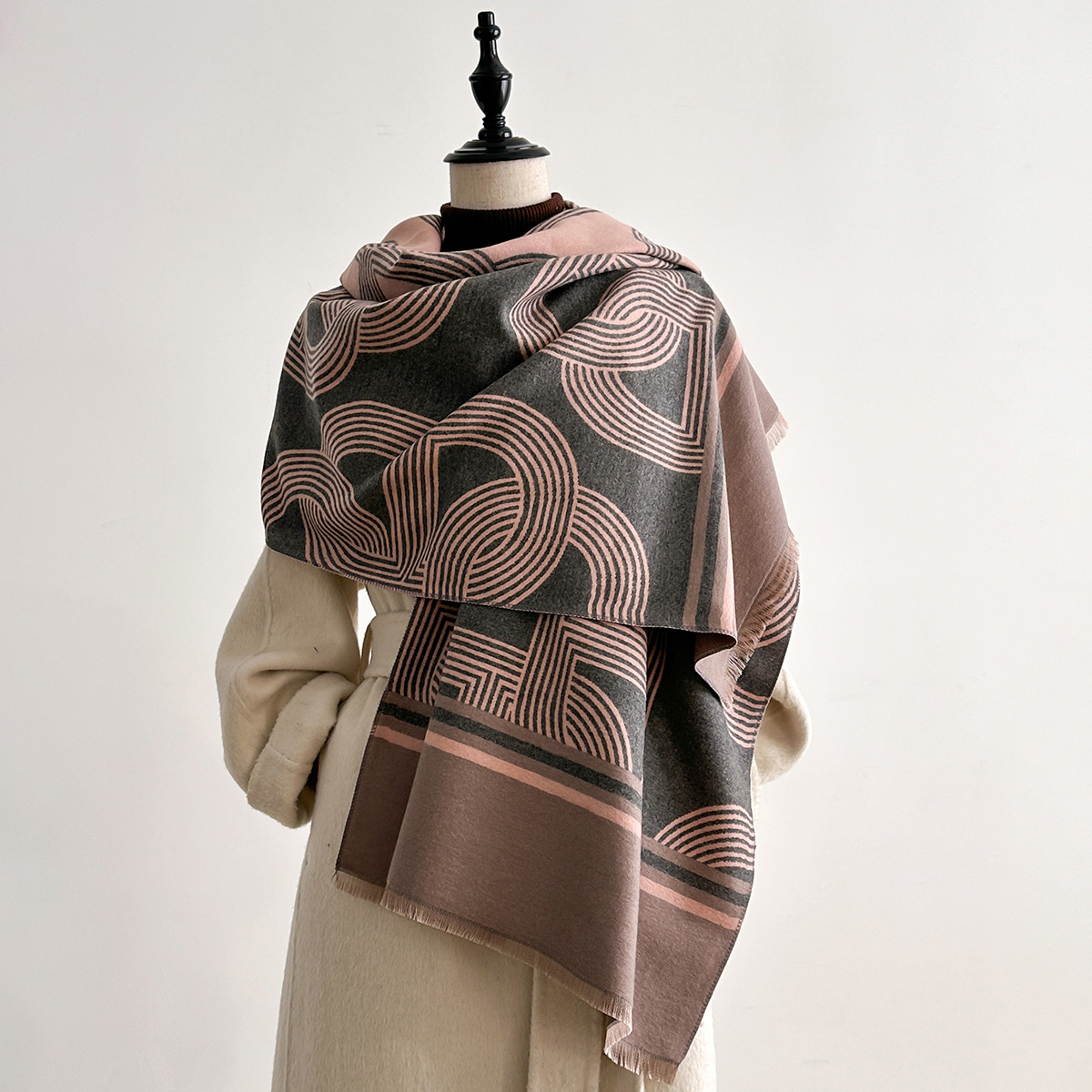 Couverture épaisse en cachemire pour femme, écharpe chaude, Pashmina, châle, enveloppes d'hiver, imprimé Bufanda, nouveau Design à rayures, Poncho, 2025