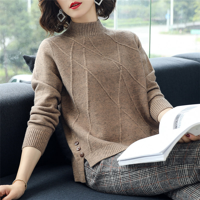 Automne hiver hauts pour Femme chandails à manches longues fond demi col roulé Pull femmes vêtements printemps Pull Femme chemise