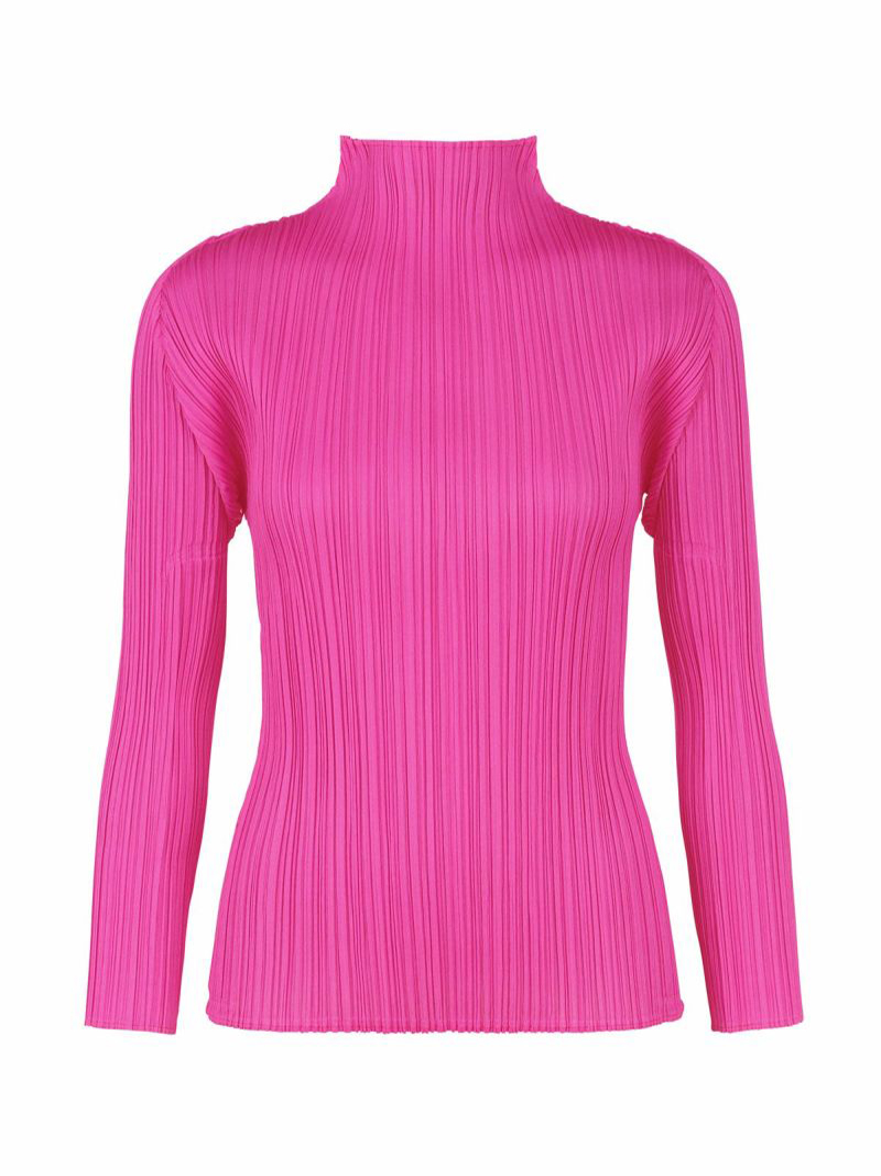 Miyake plissé classique basique col roulé à manches longues hauts femmes mode coréenne vêtements esthétiques