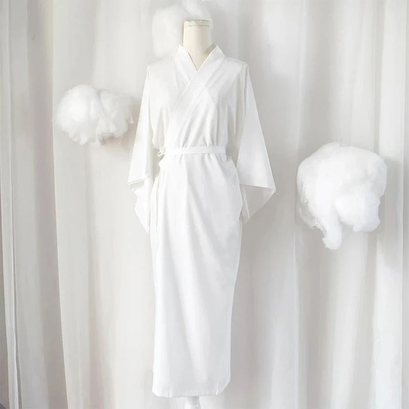 Kimono japonais traditionnel blanc, Robe avec ceinture Obi, manches longues, doublé Yukata, pour Spa, vacances, vêtements de nuit, Relaxation à domicile