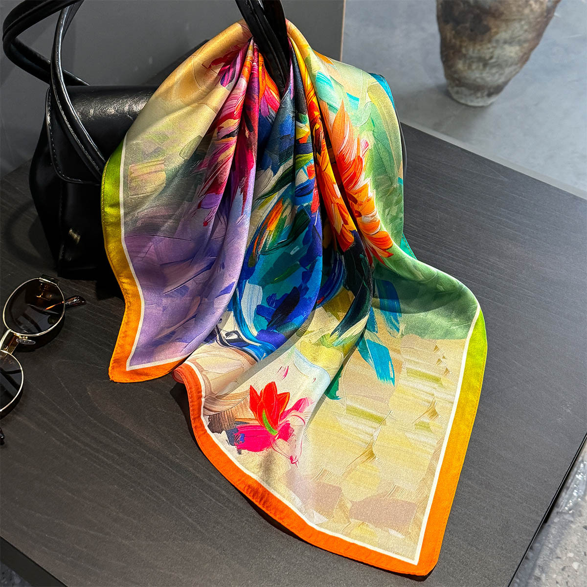 Foulard de luxe en soie de mûrier pour femmes, imprimé Floral à l'huile, Bandana, châle, foulard pour dames, enveloppe décorative, 53cm, 100%