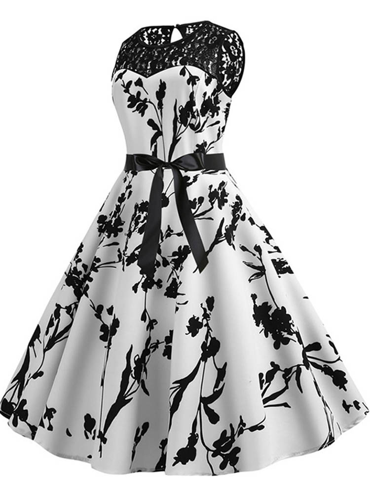 Robe trapèze en dentelle à imprimé floral pour femmes, robe de soirée vintage, tunique décontractée, robe de bureau pour dames, été