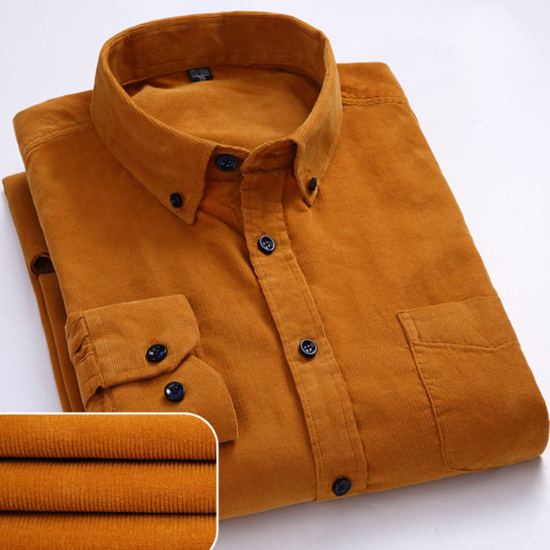 Taille S-7XL chemise en velours côtelé pour hommes à manches longues en coton décontracté coupe régulière doux confortable chemises habillées formelles Blouse hommes vêtements