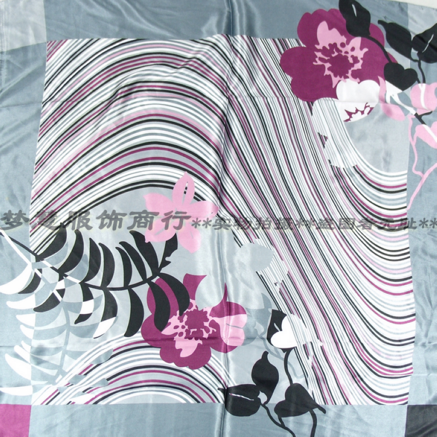 Grand foulard carré en soie imprimé pour femmes, élégant, 90x90cm, mode printemps et automne, châle en soie Polyester gris et violet, 2020