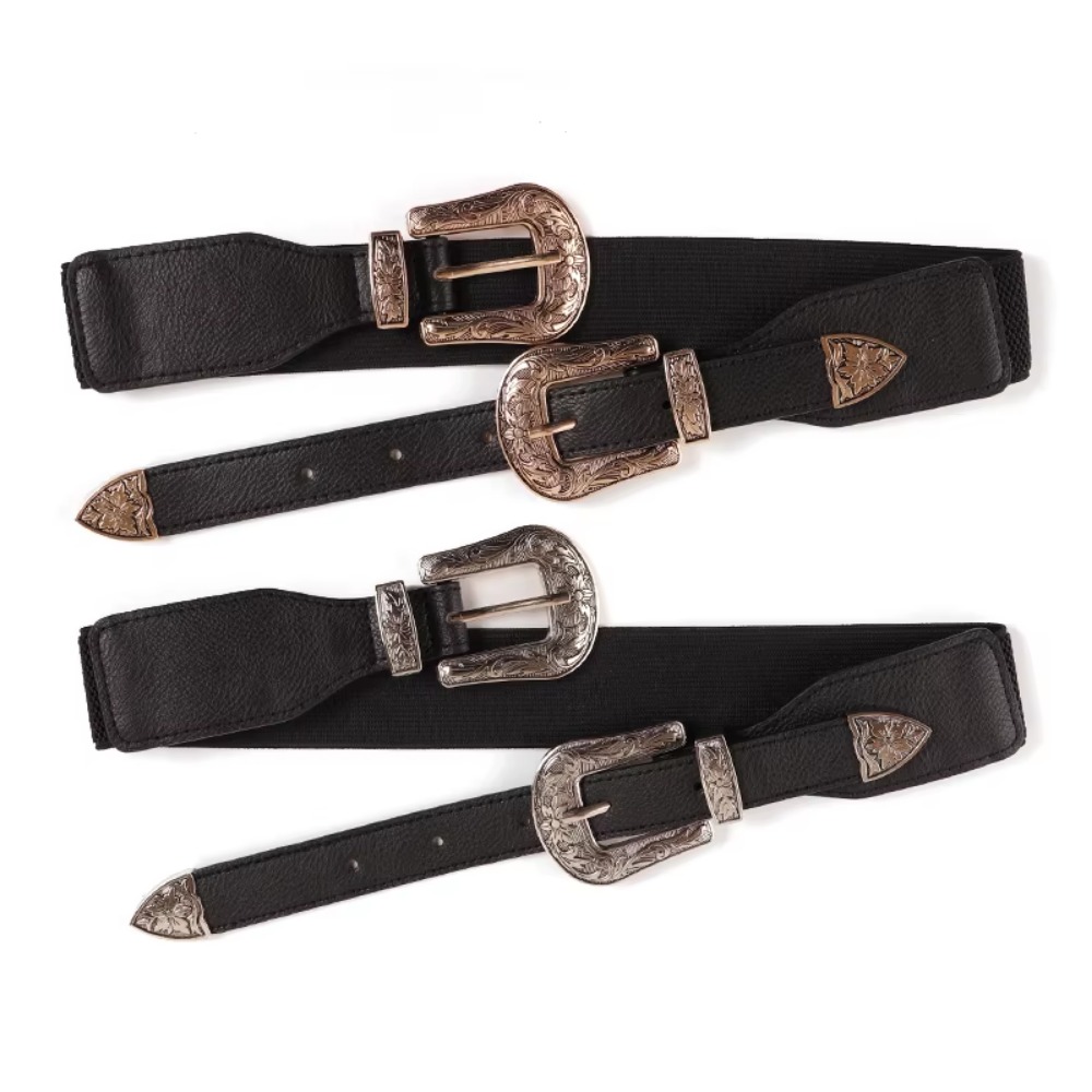 Ceinture noire polyvalente personnalisée pour femme, design à double boucle, ceinture littéraire haut de gamme, nouveau style, tendance