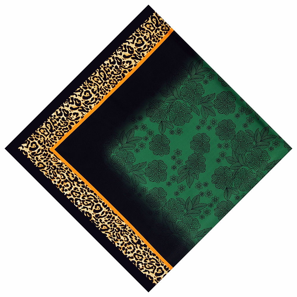 Écharpe carrée léopard vert bandana pour femme, foulard pour femme, châle tendance, marque de luxe, 130cm