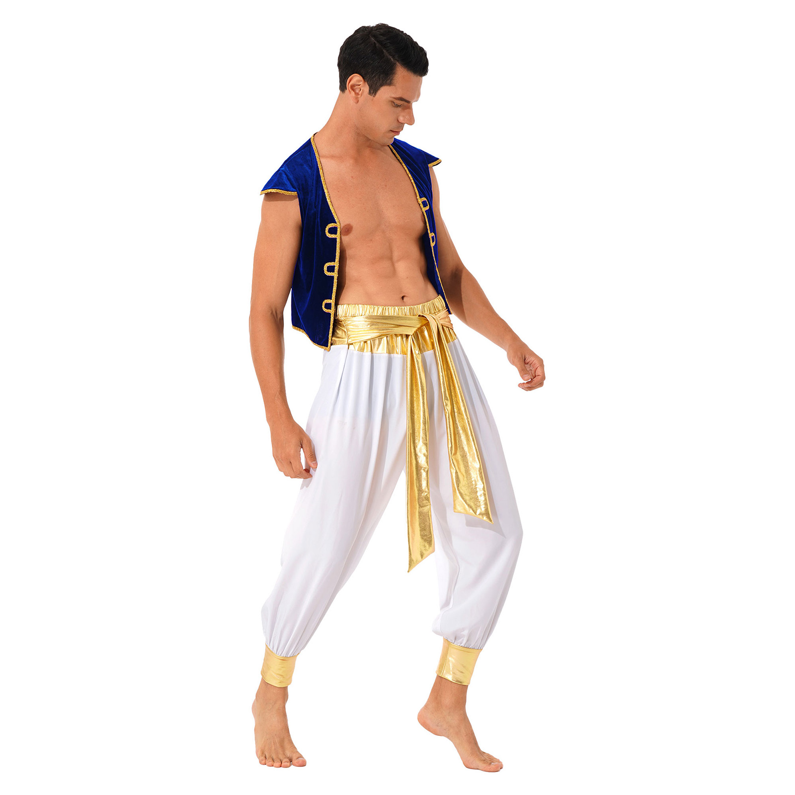 Costume de Prince arabe d'halloween pour hommes, tenue de fête à thème mythique Aladin, déguisement de Cosplay, gilet avec pantalon ceinturé