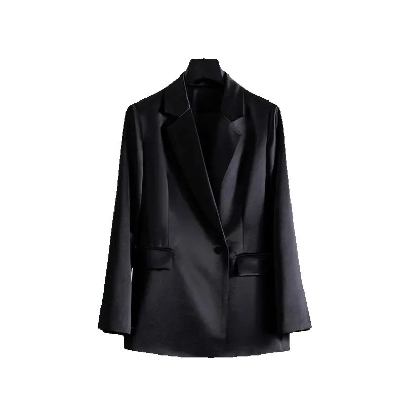 Vêtements d'extérieur pour femmes printemps-été 2026 : Nouveau costume en satin fluide, haut de gamme, haut ample, vêtement d'extérieur amincissant et élégant.