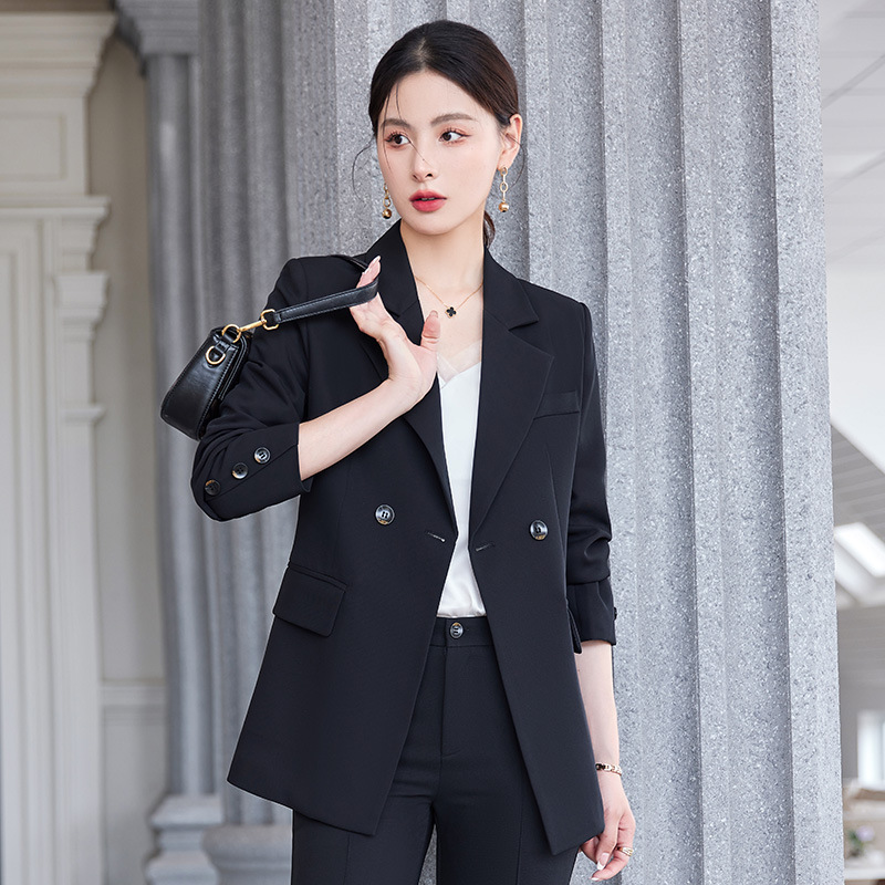 Mode femmes formel pantalon costume dames affaires travail veste Blazer et pantalon 2 pièces ensemble femme Double boutonnage costume pantalon